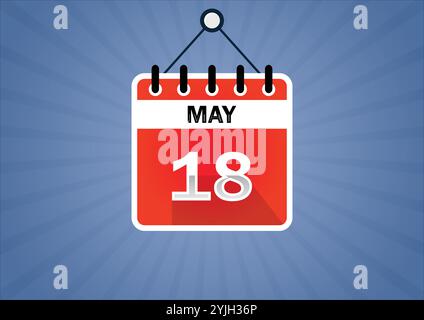 May 18, Calendar hanging sign. 18th days of the month, modern illustration. Flat style Stock Vector