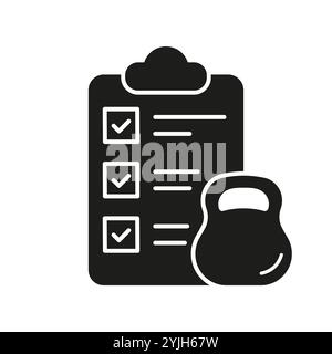 Fitness Plan and Sports Checklist Silhouette Icon. Health and Training Goals for Workout Regimens. Isolated Vector Illustration Stock Vector