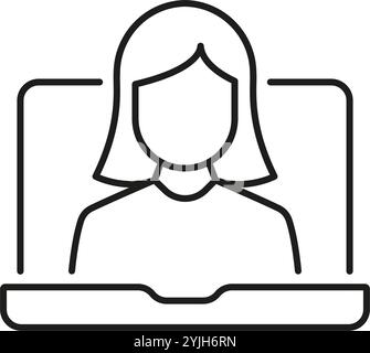 Online Video Call with Woman Line Icon for Virtual Support and Communication. Online Video Conference Symbol. Virtual Meeting and Remote Communication Stock Vector