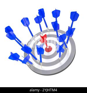 Red dart hitting bullseye on dartboard 3d success concept isolated transparent background Stock Photo