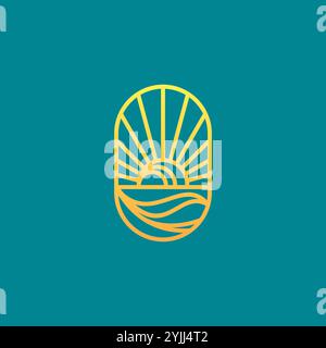 Sunset Logo Vector. Sun logo with sea wave vector design Stock Vector
