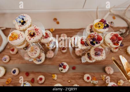 Rustic Wildflowers Wedding Cup Cakes Stock Photo