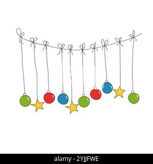 Hand drawn Christmas tree toys for holiday greeting card, poster, leaflet, booklet, invitation. Vector illustration. Stock Vector
