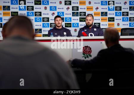 England's Freddie Steward (left) and scrum coach Tom Harrison during a ...