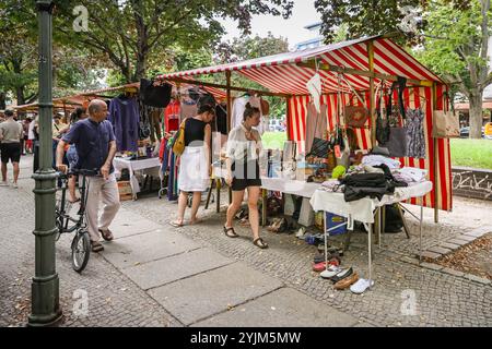 Saturday flea market at Marheinekeplatz, Bergmannstrasse, Kreuzberg, Berlin, Germany Stock Photo