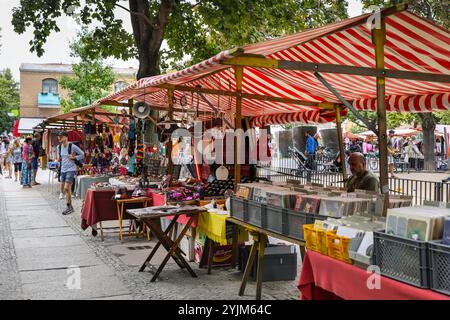 Saturday flea market at Marheinekeplatz, Bergmannstrasse, Kreuzberg, Berlin, Germany Stock Photo