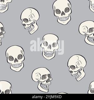Seamless pattern with hand drawn inky skulls Stock Vector