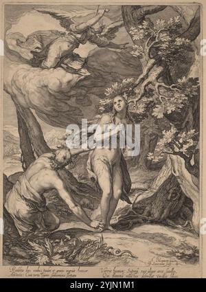 Abraham Bloemaert Dutch, 1566 - 1651, Expulsion from Eden, 1604, History of the First Parents of Man: pl. 4, engraving on laid paper, plate: 27.5 x 19.9 cm (10 13, 16 x 7 13, 16 in.), sheet: 29.5 x 22.2 cm (11 5, 8 x 8 3, 4 in.), Hollstein, no. 4, State i, ii, Jan Pietersz Saenredam artist Dutch, 1565 - 1607 Stock Photo