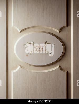 Texture of a flower-shaped inlay, on the wooden door of a white cabinet Stock Photo