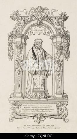 Holbein, Hans the Younger, work name: Erasmus Rotterdam, woodcut, graphics, sheet width 20.5 cm, sheet height 33, 8 cm Stock Photo