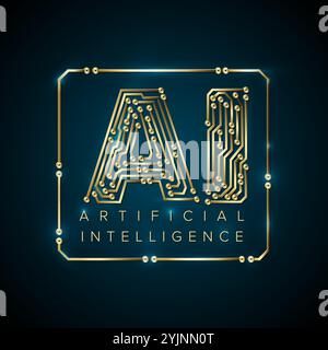 Artificial inteligence conceptual ilustration in fresh modern golden style with place for your content. AI artificial inteligence banner header social Stock Vector