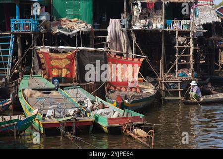 Floating houses in lake village Ton Le Sap Cambodia Stock Photo