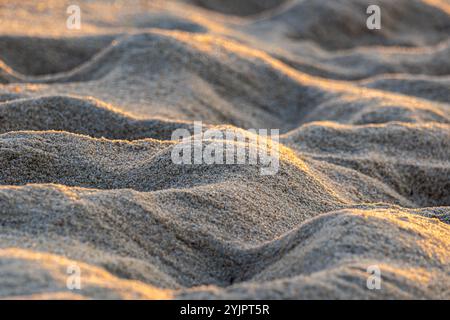 Closeup of beach sand in sunset light Stock Photo