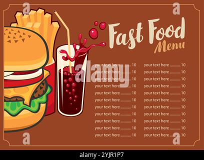 Fast food shop menu illustration. Fast food clipart vintage style. Stock Vector