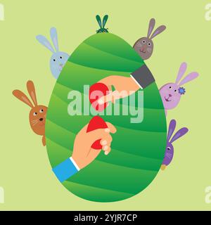 Two hands knocking or tapping eggs, Easter orthodox tradition Stock Vector