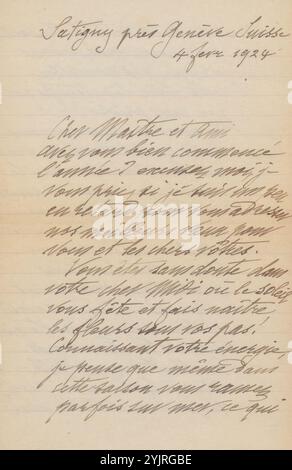 Letter to Philip Zilcken, writer: Alphonse Stengelin, Satigny, 4-Feb-1924, lined paper ink, writing, pen, historical persons (portraits and scenes from the life), Lyon, Saint-Paul-de-Varax, Nice, Philip Zilcken, Jacob van Ruysdael, Abraham Bredius Stock Photo