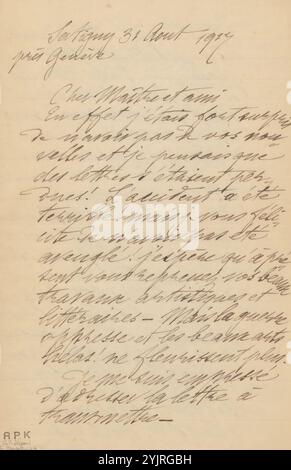 Letter to Philip Zilcken, writer: Alphonse Stengelin, Satigny, 31-Aug-1917, lined paper ink, writing, pen, painting (including book-illumination, miniature -painting), drawing, First World War, Leiden, Netherlands, Switzerland, Germany, Basel, Philip Zilcken, Roger Louis de Oberkampf Dabrun, Isabelle Stengelin, Renée Hélène Laure Zilcken Stock Photo