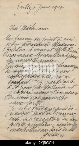 Letter to Philip Zilcken, writer: Alphonse Stengelin, Écully, 1-Jan-1914, lined paper ink, writing, pen, the graphic arts, painting (including book -illumination, miniature-painting), drawing, money, printed matter, Hooghalen, Netherlands, Lyon, Philip Zilcken, Pierre Devaux, Henri Floury Stock Photo