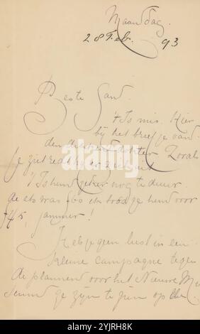 Letter to Jan Veth, printed, writer: André Jolles, 28-Feb-1893, paper ink, writing, pen, money, the graphic arts, Jan Veth, Stedelijk, (Amsterdam Stock Photo