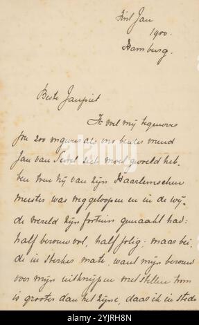 Letter to Jan Veth, printed, writer: André Jolles, Hamburg, 1900, paper ink, writing, pen, passions, emotions, affections, Germany, Jan Veth, Jan van Scorel Stock Photo