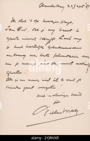 Letter to Jan Veth, printed, writer: Willem Witsen, Amsterdam, 22-Sep-1887, paper ink, writing, pen, family life, Jan Veth Stock Photo