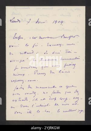 Letter to Andries Bonger, printed, writer: Odilon Redon, Paris, 7-Jun-1909, paper ink, writing, pen, exhibition, art, Amsterdam, Andries Bonger Stock Photo