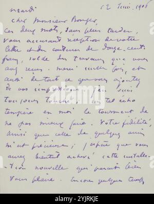 Letter to Andries Bonger, printed, writer: Odilon Redon, Paris, 12-Jun-1906, paper ink, writing, pen, money, Netherlands, Andries Bonger, Émile Bernard, Arï Redon, Anne Marie Louise van der Linden, Camille Redon-Falte Stock Photo