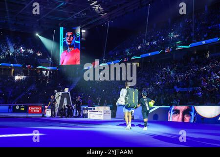 Turin, Italien. 15th Nov, 2024. Carlos Alcaraz of Spain seen during Men's Singles Group Stage match against Alexander Zverev of Germany on six four of the Nitto ATP Finals 2024 at Inalpi Arena Credit: dpa/Alamy Live News Stock Photo