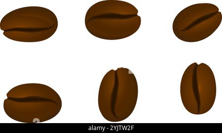 brown coffee bean set vector illustration isolated on white background. Stock Vector