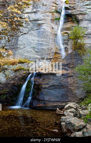 Waterfall. Navafria. Sierra de Guadarrama National Park. Segovia Province. Castilla y Leon. Spain. Stock Photo