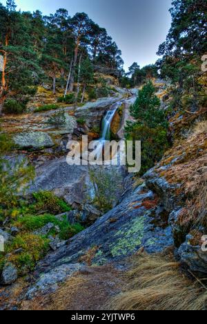 Waterfall. Navafria. Sierra de Guadarrama National Park. Segovia Province. Castilla y Leon. Spain. Stock Photo