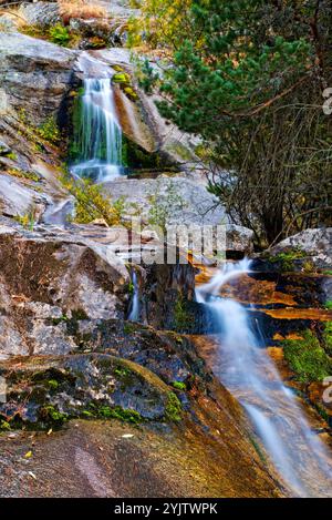 Waterfall. Navafria. Sierra de Guadarrama National Park. Segovia Province. Castilla y Leon. Spain. Stock Photo