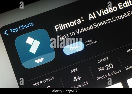 OSTRAVA, CZECHIA - JULY 27, 2024: Filmora AI video editor mobile application in app store for electronic device Stock Photo