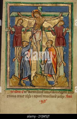 Crucifixion and the Piercing of the Side; Illustrated Vita Christi, with devotional supplements, about 1190-1200; text added about 1480-1490. Stock Photo