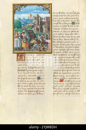 The Death of Jacques de Lalaing at the Siege of Poeke Castle; Livre des faits de Jacques de Lalaing, about 1530. Scene from The Book of the Deeds of Messire Jacques de Lalaing. Lalaing (1421-1453), perhaps the most renowned knight of Burgundy in the 15th century, was reportedly one of the best medieval tournament fighters of all time. Stock Photo