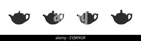 Black teapots set. A collection of teapot outlines. Brewers vector. Ceramic teapots. Metal teapots. Tea party logo. Style of tea ceremonies. Stock Vector