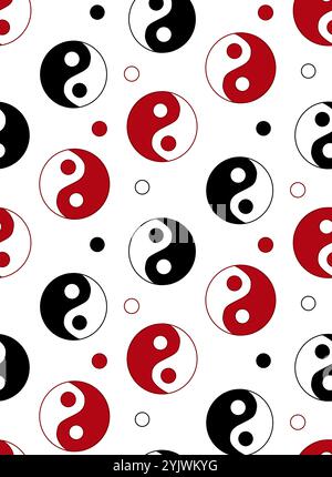 Graphic seamless pattern with yin yang symbol. Vector elements on transparent background. Best for textile, mobile apps, UI and your design. Stock Vector