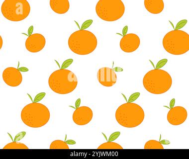 Seamless pattern with orange mandarins, tangerines and green leaves. Transparent background, graphic Vector illustration. Stock Vector