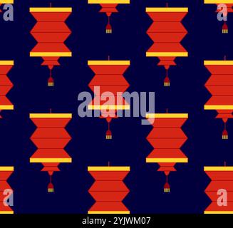 Chinese Lanterns seamless pattern. Chinese New Year, Mid Autumn Festival background, banner and greeting card. Graphic minimalist geometric design. Ve Stock Vector