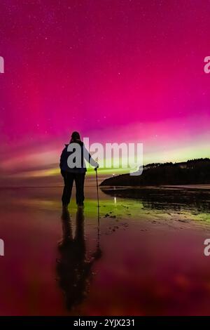 Aurora Borealis viewed on beach in Cape Disappointment State Park