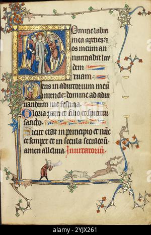 Initial D: The Betrayal of Christ; Initial D: Christ in the Clouds and Nuns in Prayer; Ruskin Hours, about 1300. Stock Photo