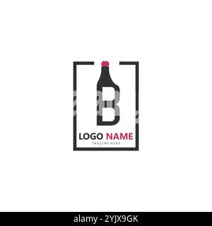 letter B wine bottle logo design vector Stock Vector