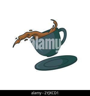 Cup of coffee with splash vector illustration. Flying splash coffee cup logo graphic design. Stock Vector