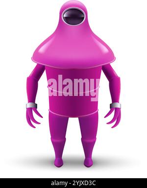 Undersea Robotic Technology. Underwater Robot Isolated Icon. Tough Pink Bot Mascot Character Illustration on White Backdrop Stock Vector