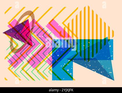 Colorful geometric shapes. Object in trendy riso graph design. Geometry elements abstract risograph print texture style. Stock Vector