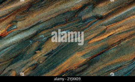 Golden Blue Glitter Texture from Paint Brush Strokes Stock Photo