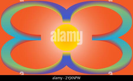 Abstract background with colorful floral object within center a yellow circle Stock Vector