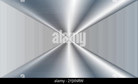 Silver metal abstract background with thin light lines forming a narrowing passage or doorway Stock Vector