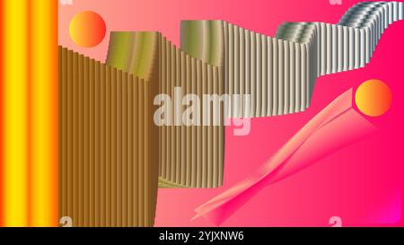 Abstract background with random objects in goldgen silver orange yellow and magenta Stock Vector