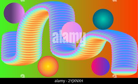 Abstract backgroud of colorful balls with wavy object Stock Vector